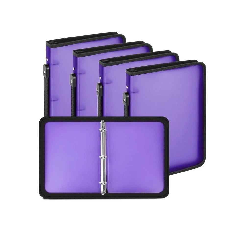 4 Pack Purple 1.5 Inch 3 Ring Zipper Binders with Handle Office School Supplies